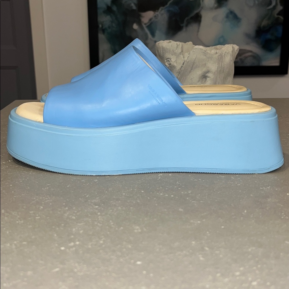 Vagabond Courtney Light Blue Platform Slides Mules Leather - Picture 3 of 6